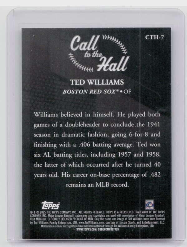 2025 Topps Ted Williams #CTH-7 Sox Call to the Hall - Image 3