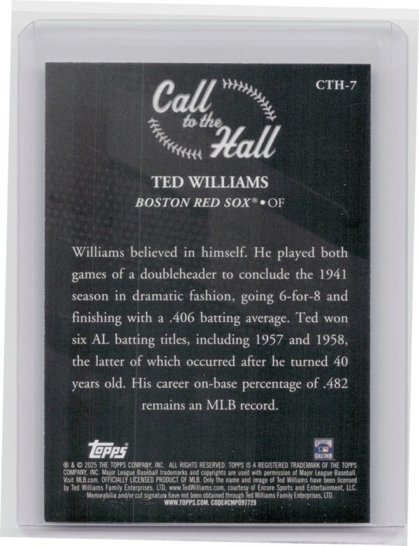 2025 Topps Ted Williams #CTH-7 Sox Call to the Hall - Image 3