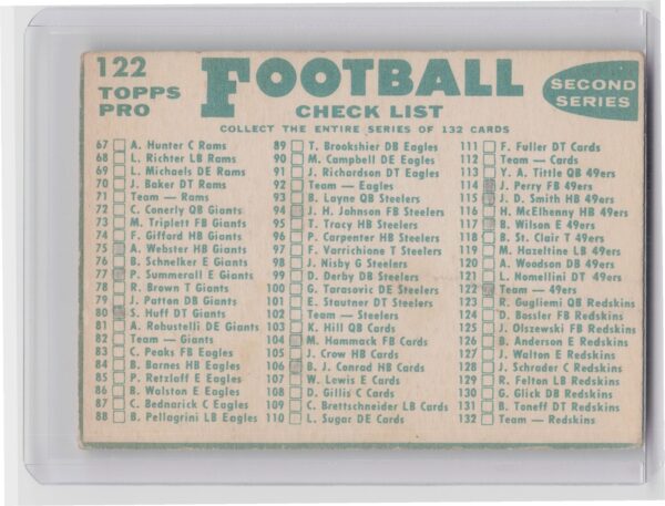 1960 Topps San Francisco 49ers #122 49ers - Image 3