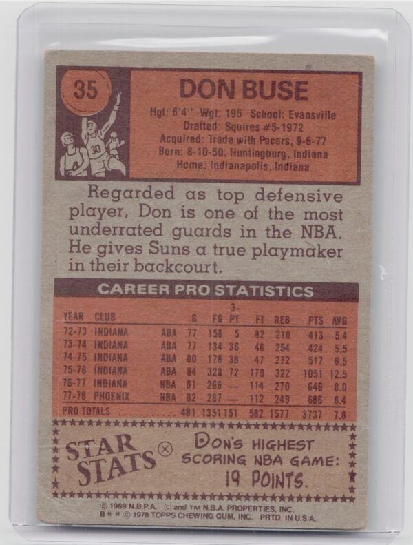 1978-79 Topps Don Buse #35 Suns - Image 3