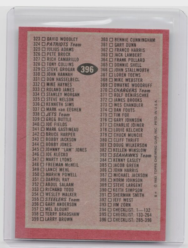 1983 Topps Checklist: 265-396 #396 - Image 3