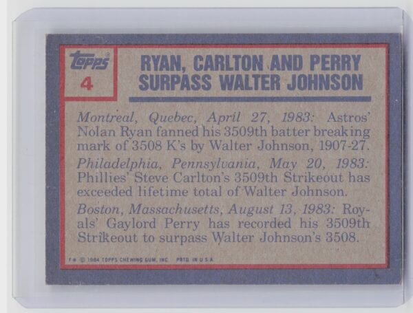 1984 Topps Nolan Ryan / Steve Carlton / Gaylord Perry #4 Royals - Image 3