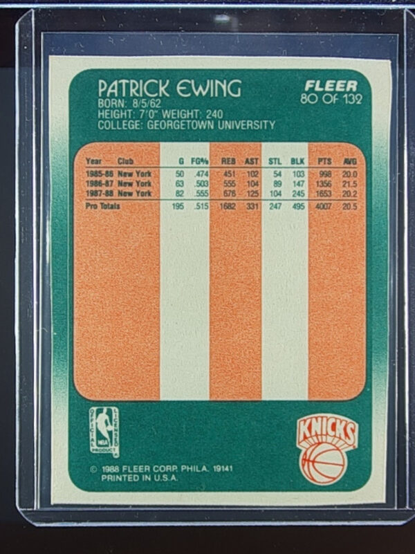 1988-89 Fleer Patrick Ewing #80 Knicks - Image 3