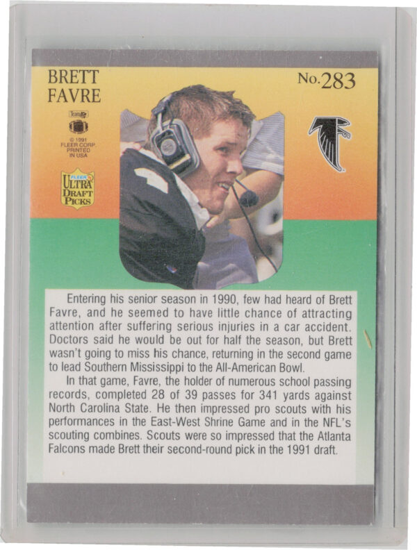 1991 Ultra Brett Favre RC VAR #283 Falcons - Image 3