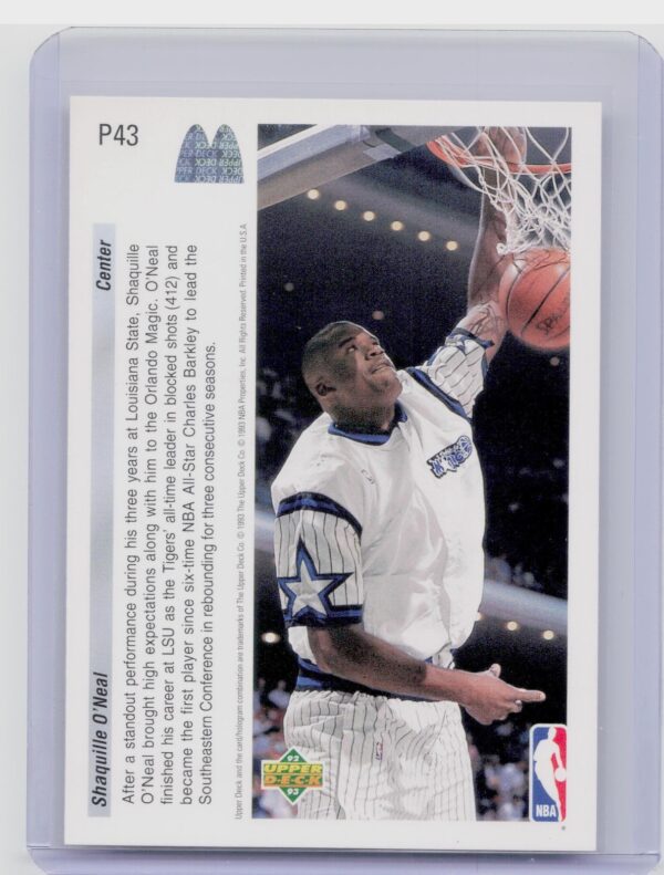 1992-93 Upper Deck McDonald's Shaquille O'Neal #P43 Magic - Image 3