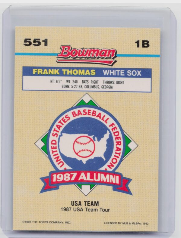 1992 Bowman Frank Thomas #551 Sox - Image 3