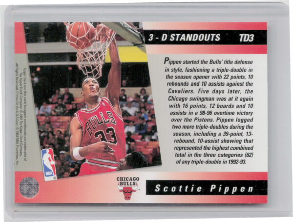 1993-94 Upper Deck Scottie Pippen #TD3 Bulls Triple Double 3 D Standouts - Image 3