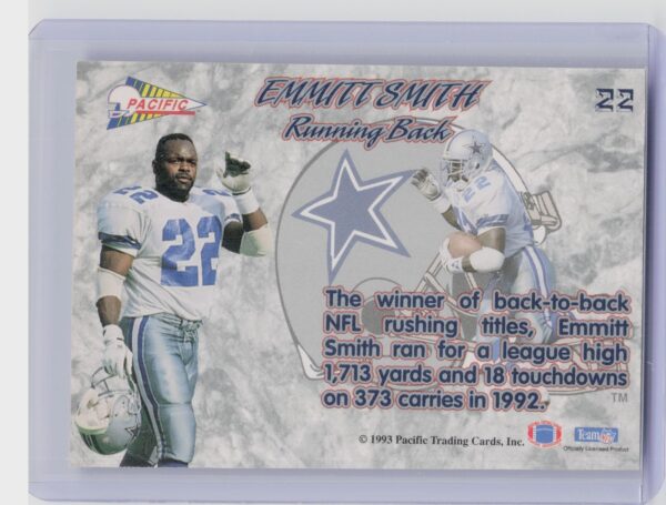 1993 Pacific Prisms Emmitt Smith #22 Cowboys - Image 3