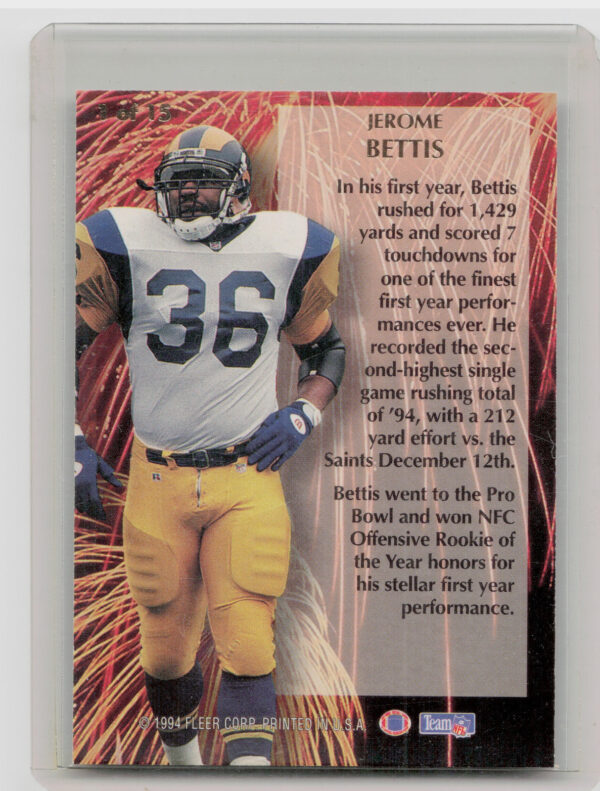 1994 Ultra Jerome Bettis #1 Rams 2nd Year Standouts - Image 3