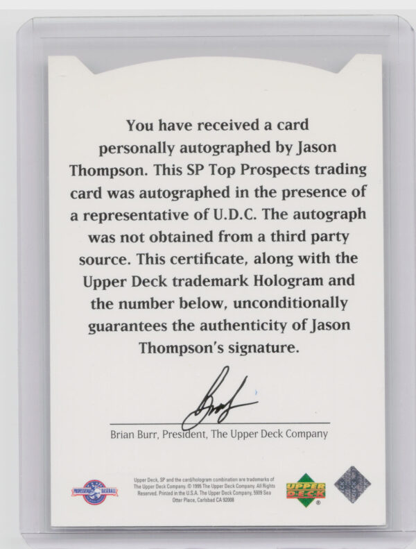 1995 SP Top Prospects Jason Thompson AU #NNO Chicks Autographs - Image 3