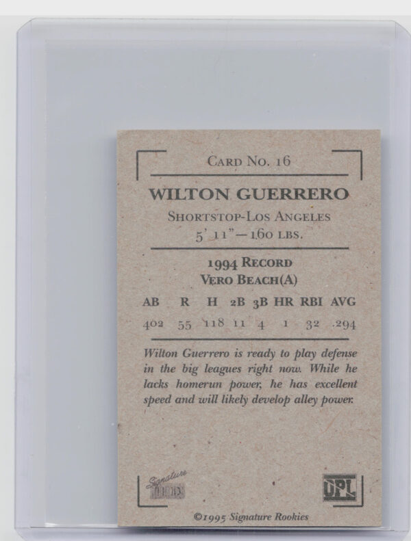 1995 Signature Rookies Old Judge Wilton Guerrero AU SN5750 #16 Dodgers Signature - Image 3