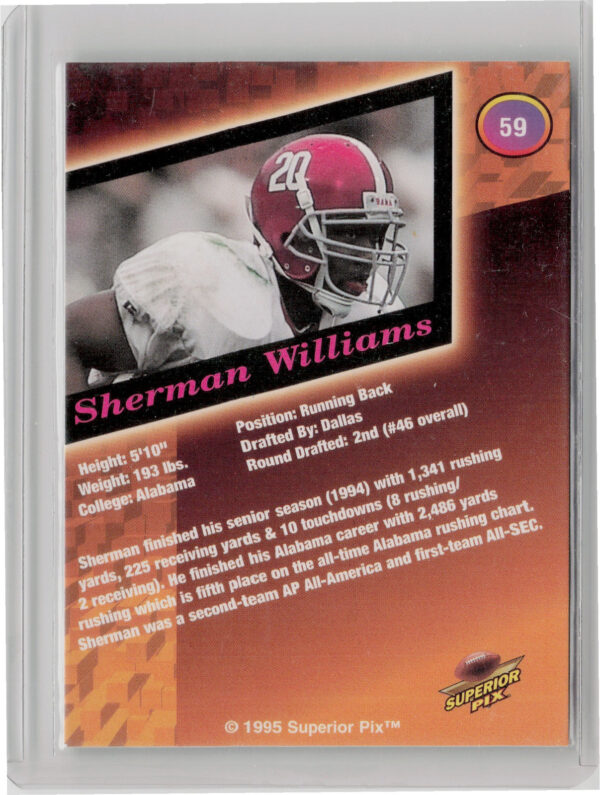 1995 Superior Pix Sherman Williams AU SN3500 #59 Cowboys Autographs - Image 3