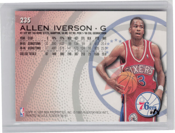 1996-97 Fleer Allen Iverson RC #235 76ers - Image 3