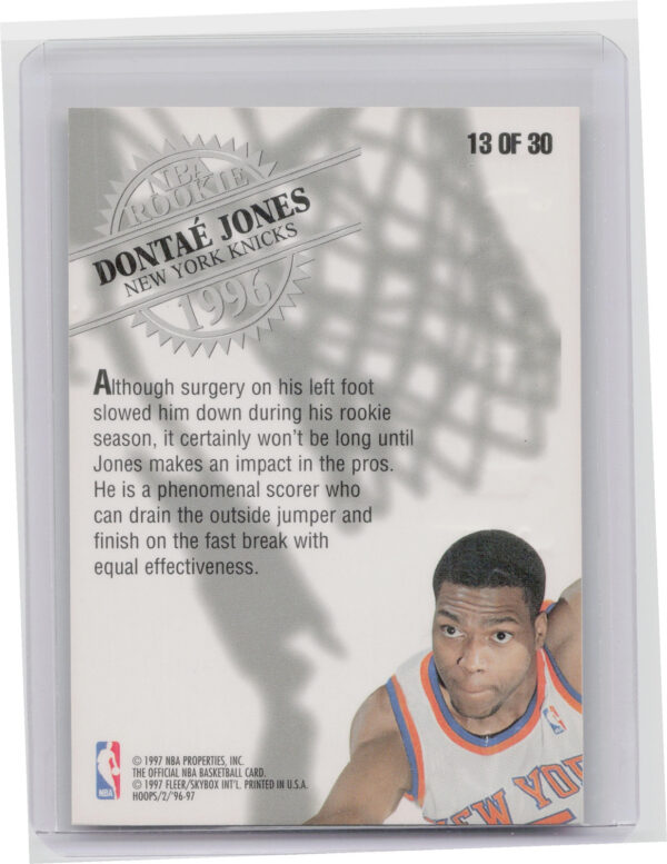 1996-97 Hoops Dontae' Jones #13 Knicks Rookies - Image 3