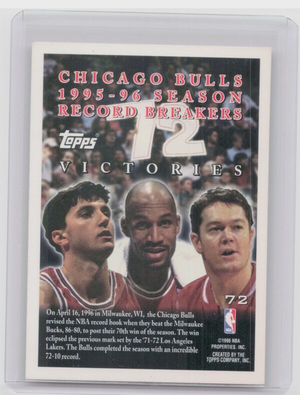 1996-97 Topps Chicago Bulls 72 Wins #72 Bulls - Image 3