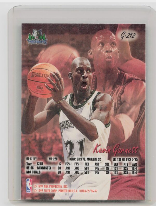 1996-97 Ultra Kevin Garnett Gold Medallion #G-212 Timberwolves - Image 3
