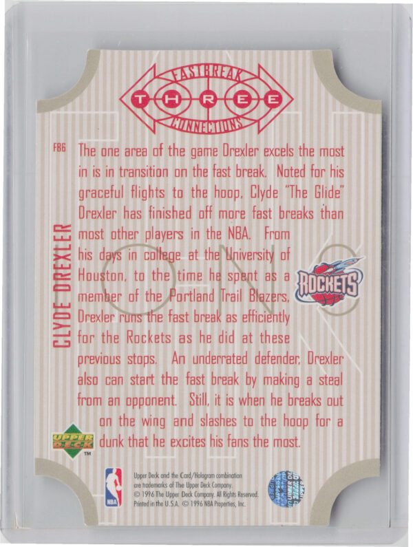1996-97 Upper Deck Clyde Drexler #FB6 Rockets Fast Break Connections - Image 3