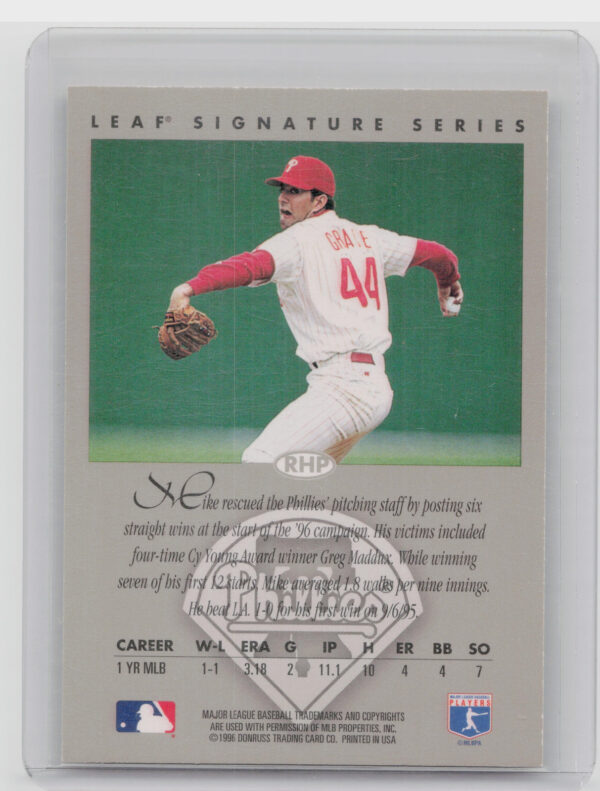 1996 Leaf Signature Series Mike Grace AU #NNO Phillies Autographs Gold - Image 3