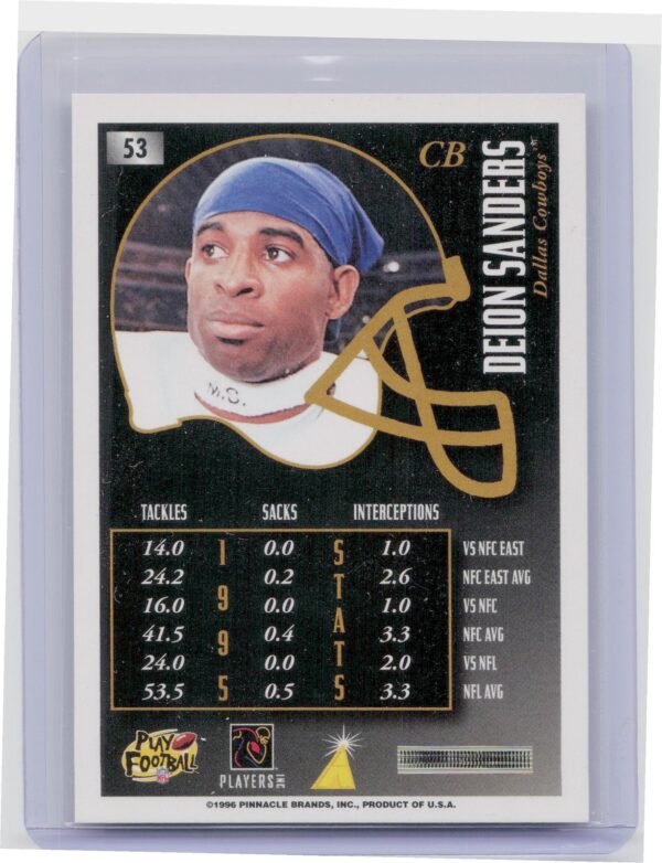 1996 Pinnacle Summit Premium Stock Deion Sanders #53 Cowboys - Image 3