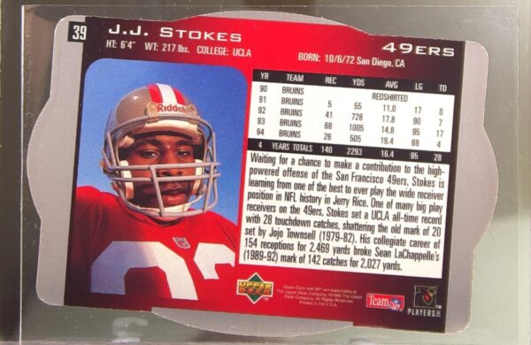 1996 SPx J.J. Stokes RC #39 49ers Hologram - Image 3