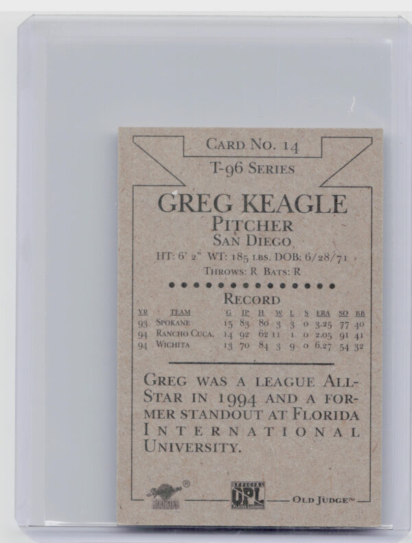 1996 Signature Rookies Old Judge Greg Keagle AU SN6000 #14 Quakes Signatures - Image 3