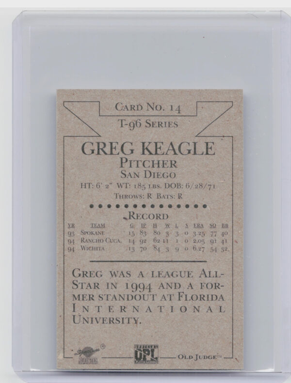 1996 Signature Rookies Old Judge Greg Keagle AU SN6000 #14 Quakes Signatures - Image 3