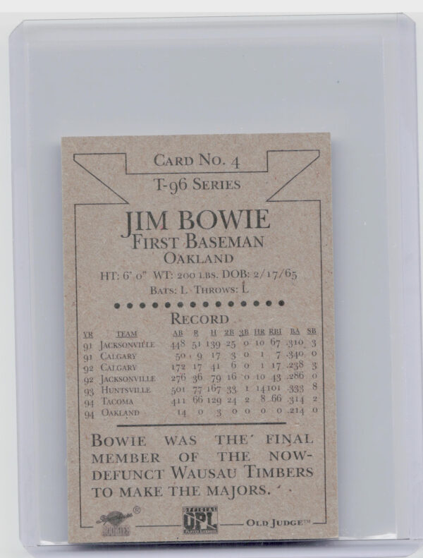 1996 Signature Rookies Old Judge Jim Bowie AU SN6000 #4 Tigers Signatures - Image 3
