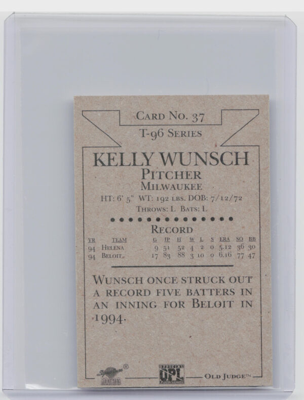 1996 Signature Rookies Old Judge Kelly Wunsch AU SN6000 #37 Brewers Signatures - Image 3