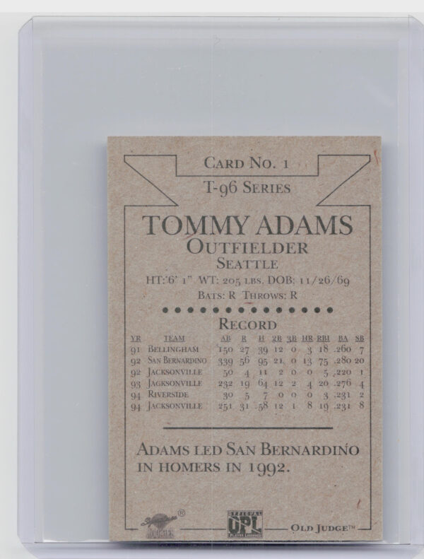 1996 Signature Rookies Old Judge Tommy Adams AU SN6000 #1 Suns Signatures - Image 3