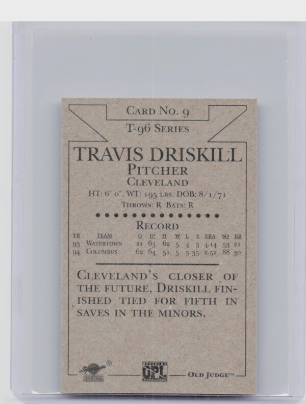 1996 Signature Rookies Old Judge Travis Driskill AU SN6000 #9 Indians Signatures - Image 3