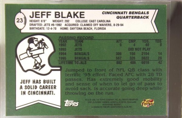 1996 Topps Chrome Jeff Blake #23 Bengals 40th Anniversary Commemorative - Image 3