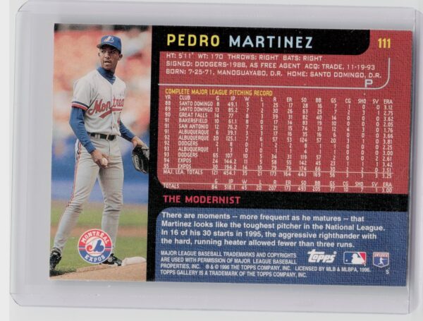 1996 Topps Gallery Pedro Martinez #111 Expos - Image 3