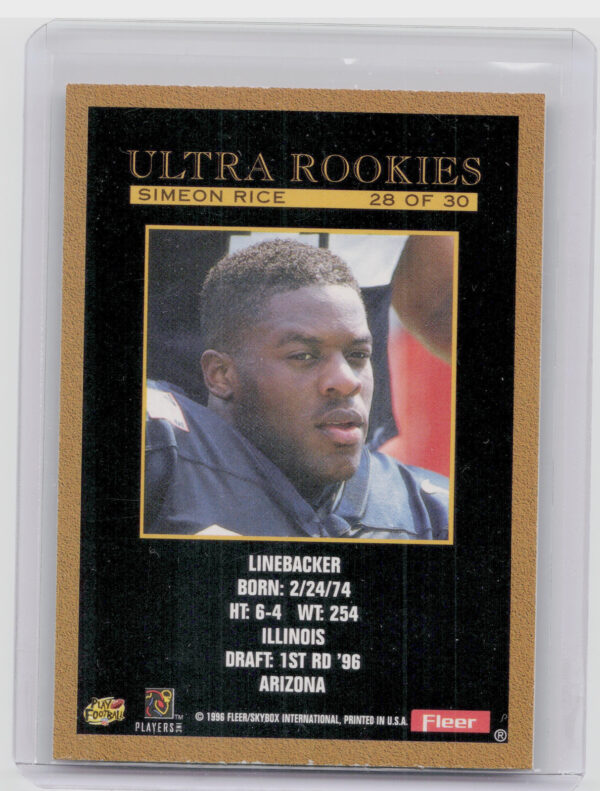 1996 Ultra Simeon Rice #28 Cardinals Ultra Rookies - Image 3