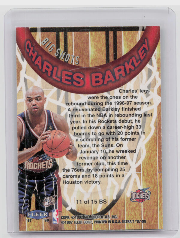 1997-98 Ultra Charles Barkley #11 BS Rockets Big Shots - Image 3