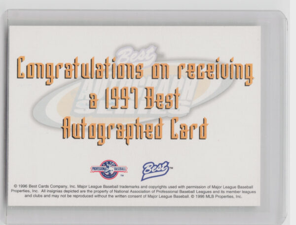 1997 Best Kevin Witt AU #NNO Jays Autographs Autograph Series - Image 3