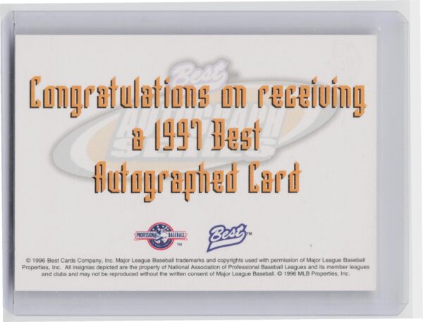 1997 Best Richie Sexson Auto #NNO Indians Autographs Autograph Series - Image 3