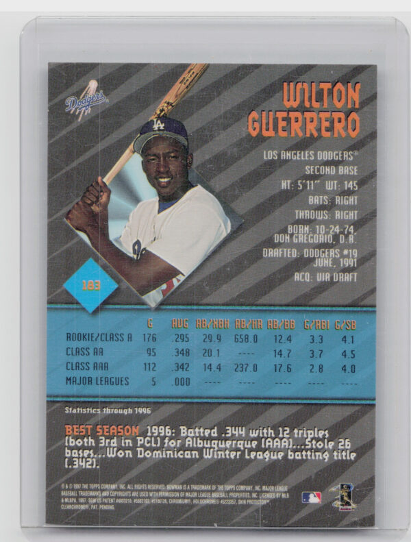 1997 Bowman's Best Wilton Guerrero AU #183 Dodgers Certified Autographs - Image 3