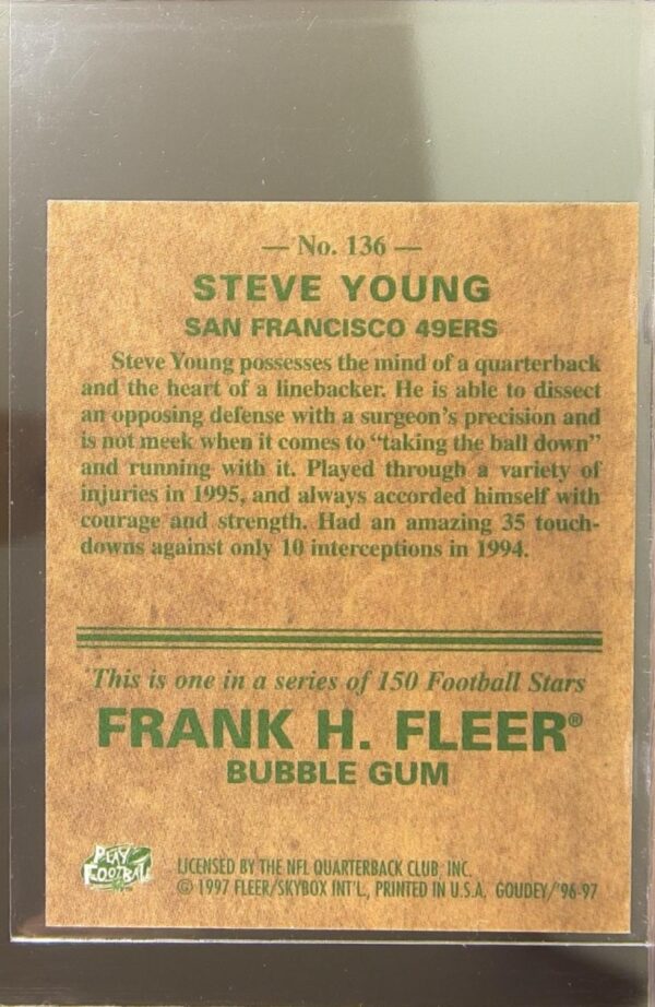 1997 Fleer Goudey Steve Young #136 49ers - Image 3