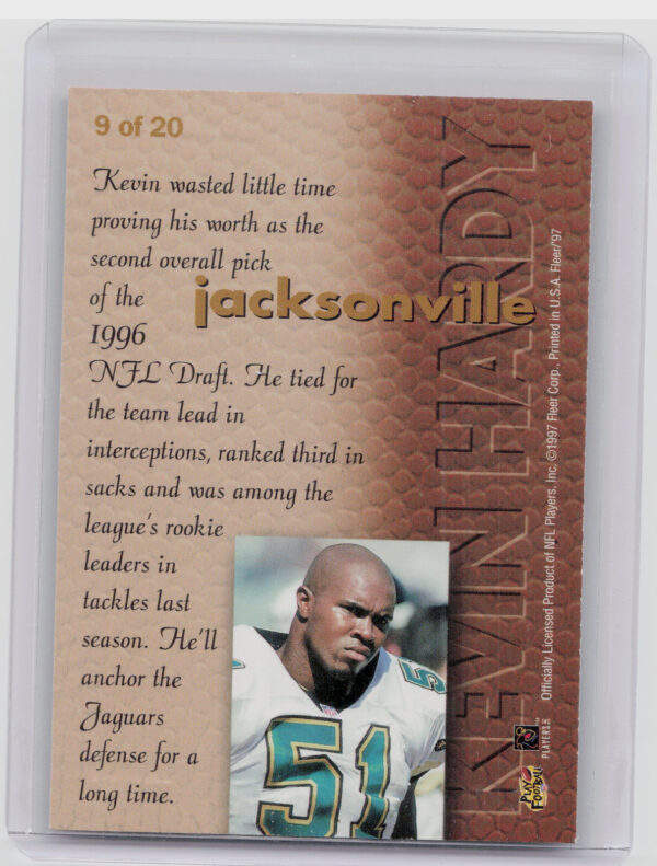 1997 Fleer Kevin Hardy #9 Jaguars Rookie Sensations - Image 3