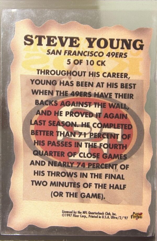 1997 Fleer Ultra Steve Young #5 CK 49ers Comeback Kids - Image 3