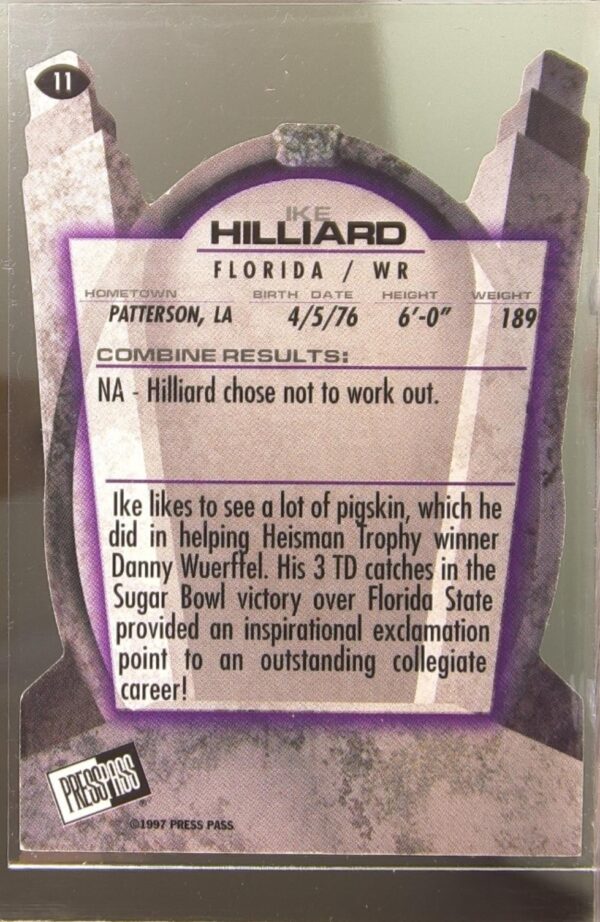 1997 Press Pass Ike Hilliard RC #11 Gators Combine Die-Cut - Image 3