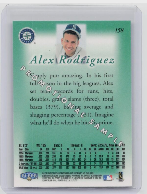1997 Sports Illustrated Alex Rodriguez #158 Mariners Promo - Image 3