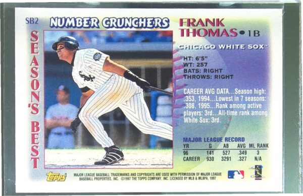 1997 Topps Frank Thomas #SB2 Sox Season's Best - Image 3