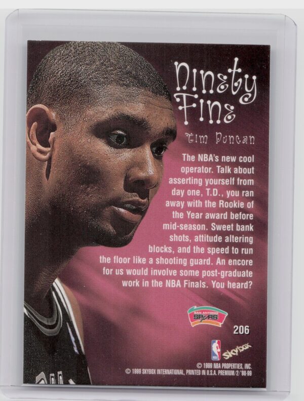 1998-99 SkyBox Premium Tim Duncan #206 Spurs - Image 3