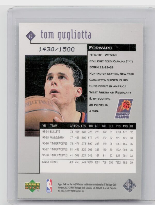 1998-99 Upper Deck Black Diamond Tom Gugliotta Triple Diamond SN1500 #70 Suns - Image 3