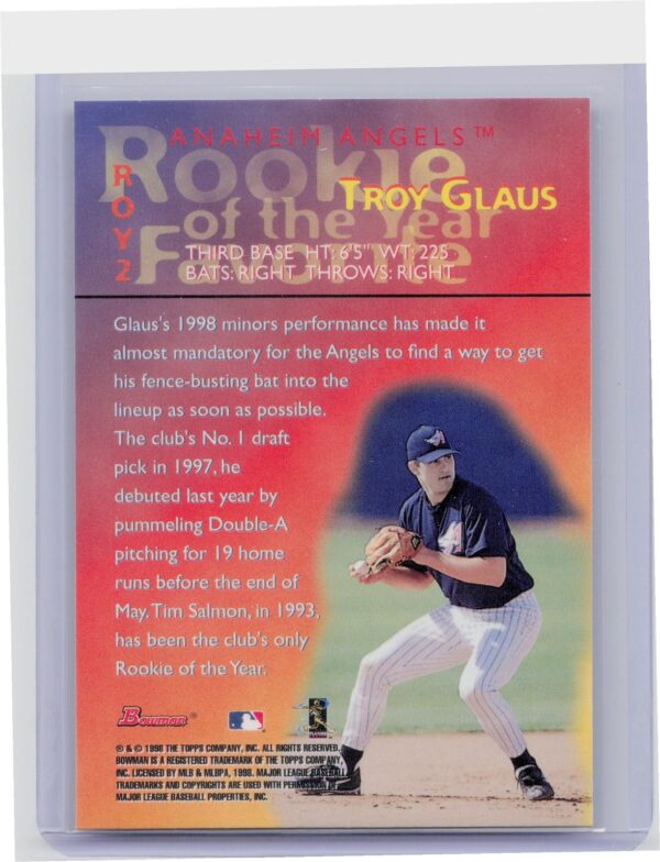 1998 Bowman Troy Glaus #ROY2 Angels 1999 Rookie of the Year Favorites - Image 3
