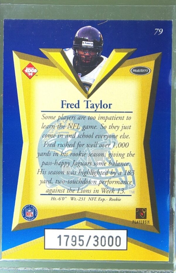 1998 Collector's Edge Masters Fred Taylor 50 Point /3000 #79 Jaguars - Image 3