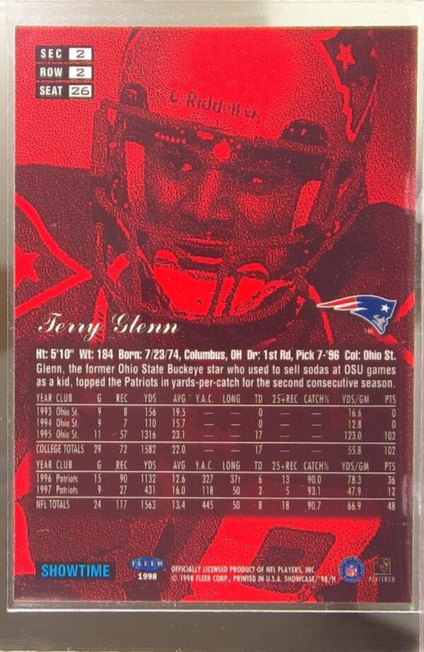 1998 Flair Showcase Terry Glenn RC Flair Showcase Row 2 (Style) #26 Patriots - Image 3