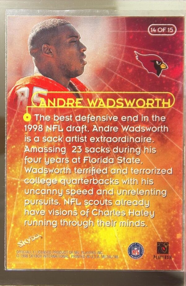 1998 Metal Universe Andre Wadsworth #14 Cardinals Quasars - Image 3
