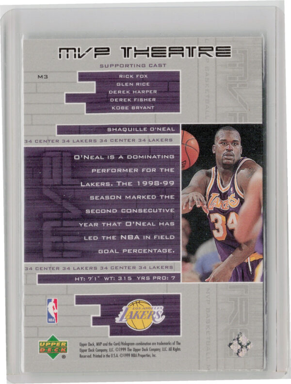 1999-00 Upper Deck MVP Shaquille O'Neal #M3 Lakers MVP Theatre - Image 3